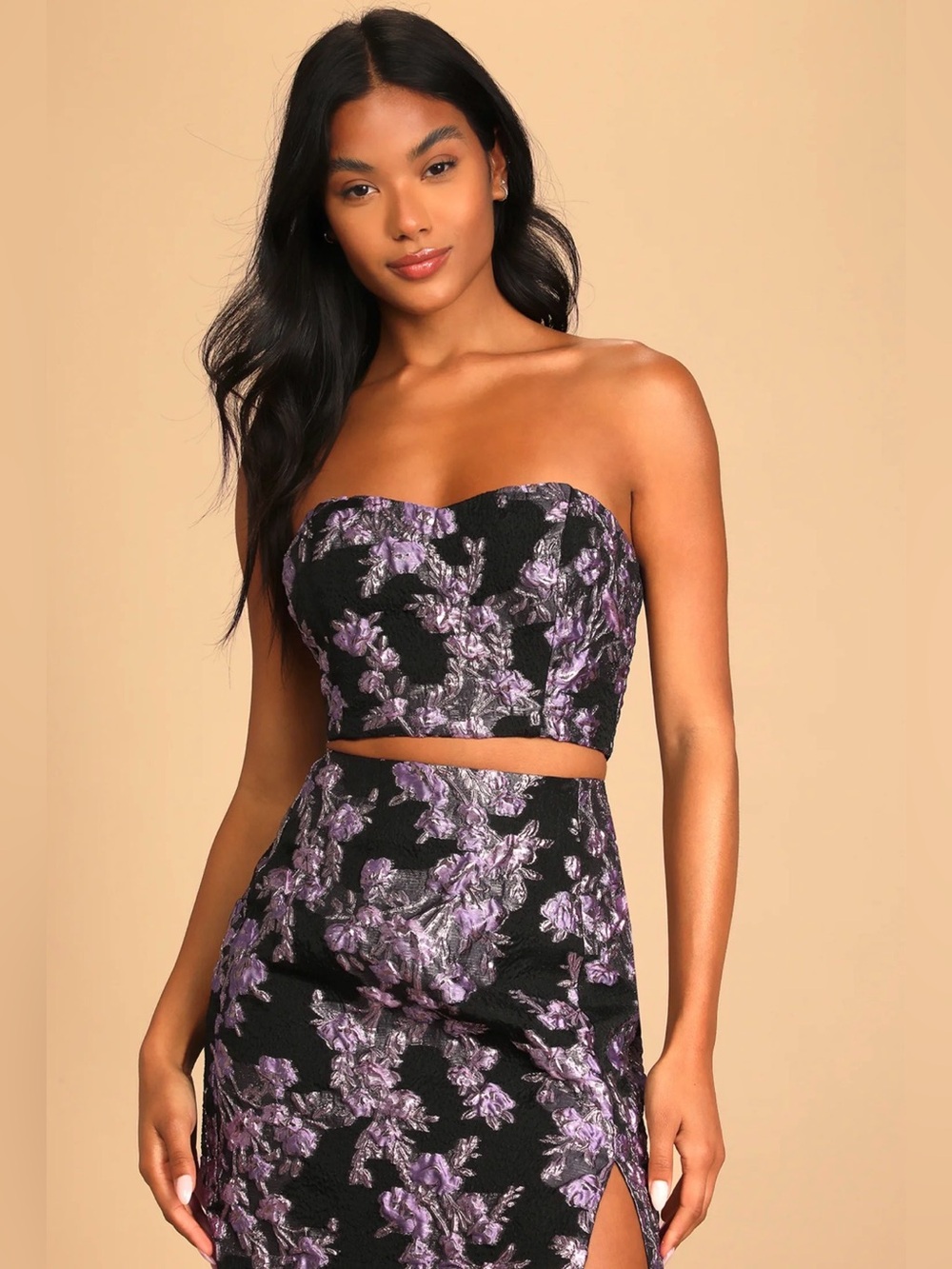 Lulus two piece invite list Floral Jacquard dark romance gothic glam dress NWT M - Picture 3 of 12